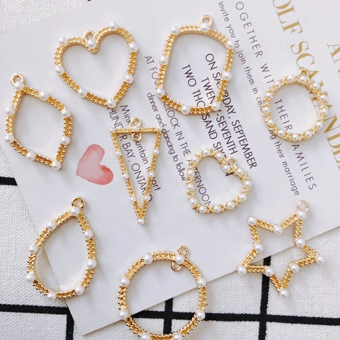 Alloy Artificial Pearl Geometric Pendants DIY Jewelry Accessories Heart Star Round Shape Electroplated Jewelry Charms Making For Women