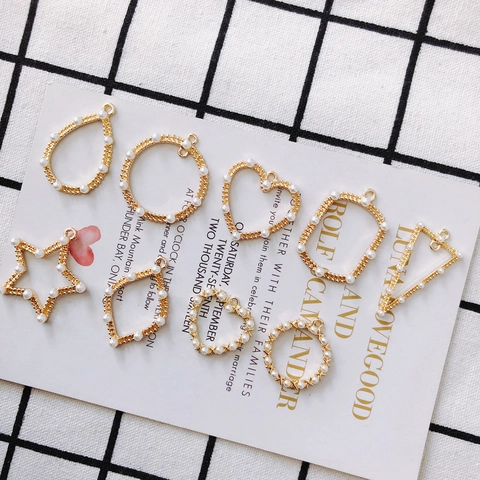Alloy Artificial Pearl Geometric Pendants DIY Jewelry Accessories Heart Star Round Shape Electroplated Jewelry Charms Making For Women