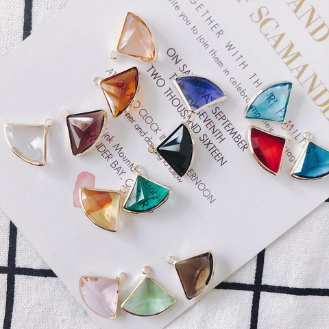 Pendentif en Verre en Forme d'éventail Avec Bordure Métallique Dorée Style Cristal Facetté Accessoires de Bijouterie DIY
