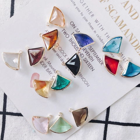 Pendentif en Verre en Forme d'éventail Avec Bordure Métallique Dorée Style Cristal Facetté Accessoires de Bijouterie DIY