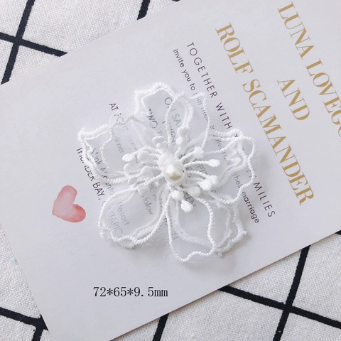 Élégante Applique Fleur en Dentelle Avec Perle Artificielle Accessoire de Bricolage pour Décoration Cheveux Robe de Mariée
