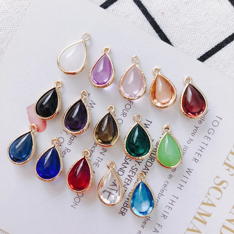 Teardrop Glass Crystal Pendant Faceted Alloy Gold Wrapped Edge DIY Jewelry Accessories For Necklace Bracelet Making Women Gift