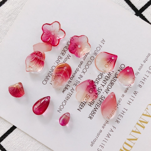 DIY Jewelry Accessories Gradient Pink Resin Beads Flower Leaf Water Drop Shapes Loose Beads For Handmade Earrings Supplies