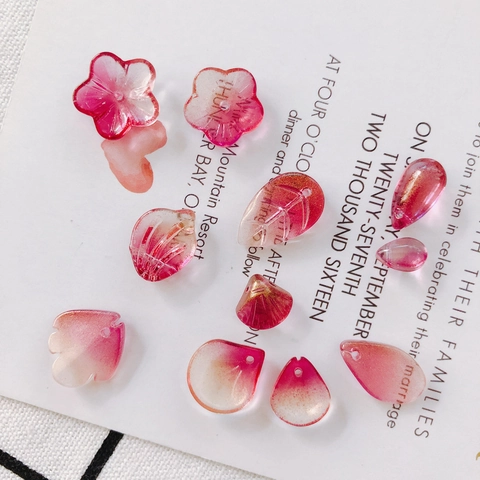 DIY Jewelry Accessories Gradient Pink Resin Beads Flower Leaf Water Drop Shapes Loose Beads For Handmade Earrings Supplies