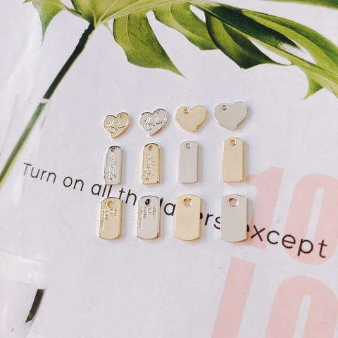 Colgantes de Aleación DIY Formas de Corazón y Rectángulo Con Diseño Grabado Handmade para Creación de Collares Pulseras Pendientes