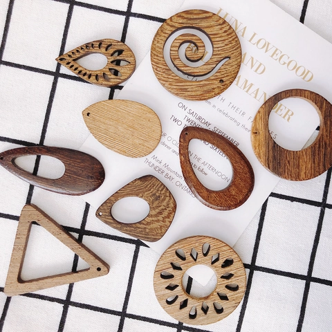 Geometric Wooden Pendants For Jewelry Making DIY Earrings Necklaces Ethnic Style Natural Wood Charms Accessories