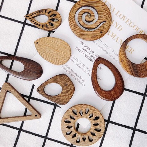 Geometric Wooden Pendants For Jewelry Making DIY Earrings Necklaces Ethnic Style Natural Wood Charms Accessories