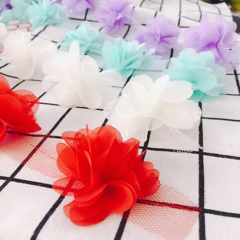 3D Chiffon Mesh Flower Applique For DIY Crafts Clothing Hair Accessories Wedding Party Decoration Multi Layer Flower