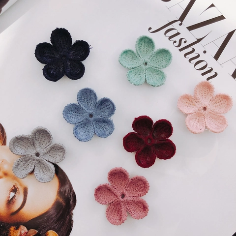 Aplique de Flor de Cinco Pétalos de Ganchillo Hecho a Mano Para Bricolaje Accesorios Para El Cabello Decoración