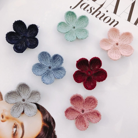 Aplique de Flor de Cinco Pétalos de Ganchillo Hecho a Mano Para Bricolaje Accesorios Para El Cabello Decoración