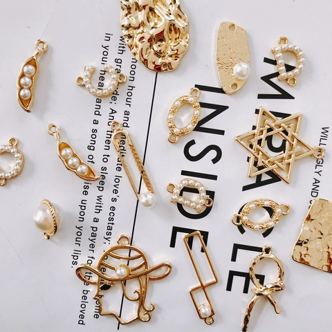DIY Legierung Galvanisierte Gold Anhänger Geometrische Anhänger Mit Künstlichen Perlen Für Ohrringe Armband Schmuckherstellung