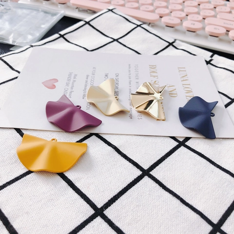 DIY Alloy Geometric Fan Shaped Pendants For Jewelry Making Matte Glossy Ginkgo Leaf Charms For Earrings Necklace DIY Accessories