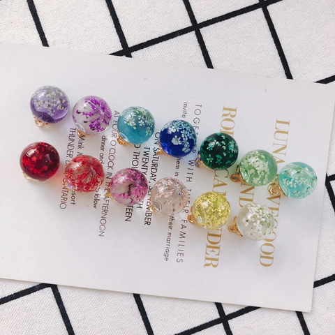 Pastoral Transparent Glass Bead Natural Dried Flower Pendant For DIY Jewelry Making Earrings Necklace Accessory