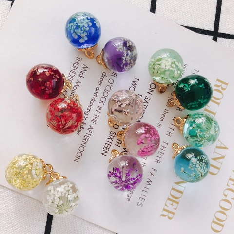 Pastoral Transparent Glass Bead Natural Dried Flower Pendant For DIY Jewelry Making Earrings Necklace Accessory