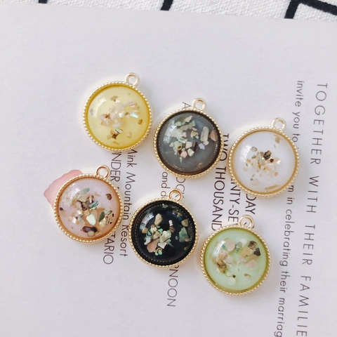 DIY Round Glass Charms Jewelry Making Electroplated Shell Texture Pendants For Necklace Earrings Handmade Accessories