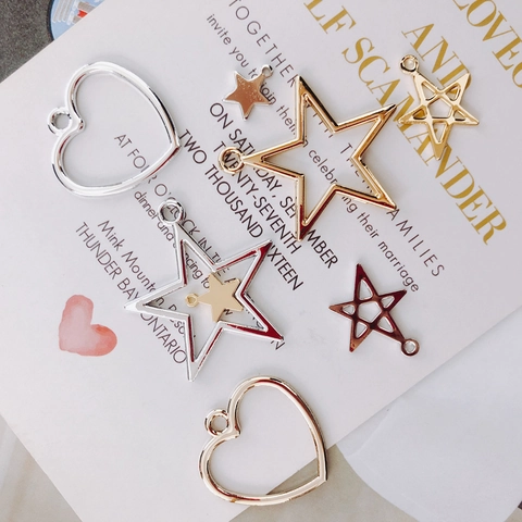Alloy Geometric Star Heart Charms For DIY Jewelry Making Gold Silver Metal Hollow Pendants For Earrings Necklace Craft Supplies