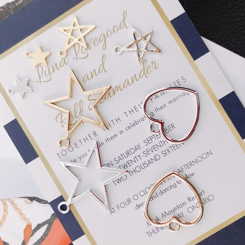 Alloy Geometric Star Heart Charms For DIY Jewelry Making Gold Silver Metal Hollow Pendants For Earrings Necklace Craft Supplies