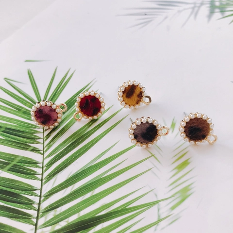 DIY Alloy Round Leopard Print Faux Fur Pendants With Imitation Artificial Pearl Beads Vintage Gold Plated Jewelry Making Accessories