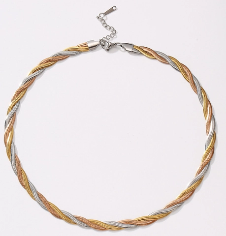 Collana a Catena a Serpente Intrecciata a Tre Fili Per Donna In Acciaio Inossidabile 304 Girocollo a Spina Di Pesce Gioielli