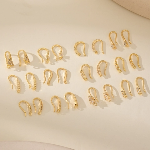 DIY Earring Hooks Findings Zircon Inlaid Metal Jewelry Making Components Gold Silver Plated Earring Hooks For Women Jewelry