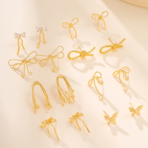 Elegant Bowknot Butterfly Stud Earrings Real Gold Plated Copper Zirconia Inlaid Luxury Jewelry For Women Wedding Party Gift