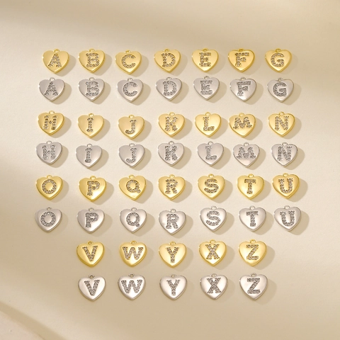 Fashion Metal Alloy Heart Initial Letter Pendant Only Without Chain With Zirconia For DIY Necklace Bracelet Making Women Jewelry