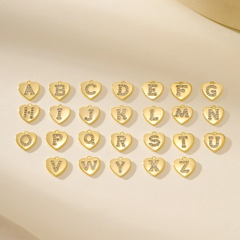 Fashion Metal Alloy Heart Initial Letter Pendant Only Without Chain With Zirconia For DIY Necklace Bracelet Making Women Jewelry