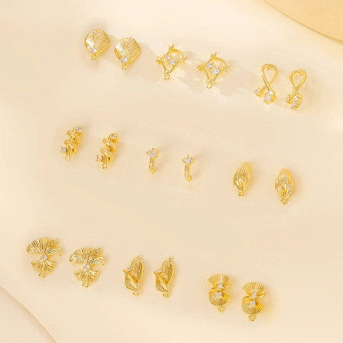DIY Earring Findings Copper Gold Plated Leaf Geometric Pendant Connector With Zirconia For Jewelry Making Women Accessories
