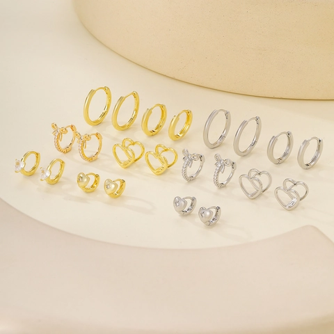 Luxury Alloy Zirconia Heart Bow-tie Geometric Hoop Earrings For Women Gold Silver Plated Elegant Fashion Jewelry