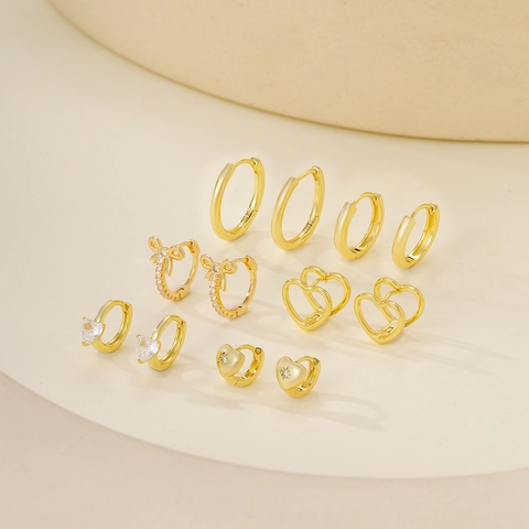 Luxury Alloy Zirconia Heart Bow-tie Geometric Hoop Earrings For Women Gold Silver Plated Elegant Fashion Jewelry