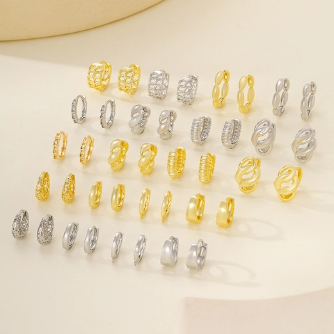 Alloy Geometric Hoop Earring Findings For DIY Jewelry Making Gold Silver Plated Minimalist Hollow Ear Buckles For Women