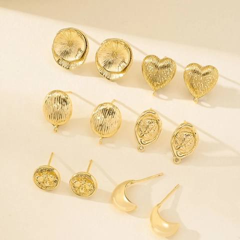 Vintage Metall Geometrische Ohrring Zubehör Herz Biene Relief DIY Ohrstecker Zubehör Gold Silber Galvanisierte Ohrring-Komponenten