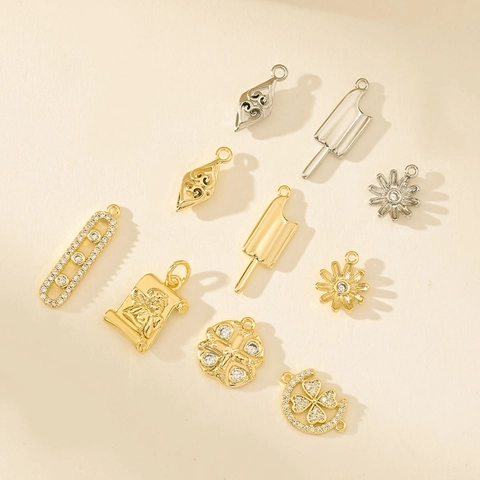 DIY Metal Rhinestone Geometric Pendants Daisy Angel Ice Cream Charms For Jewelry Making Necklace Bracelet Earring Findings