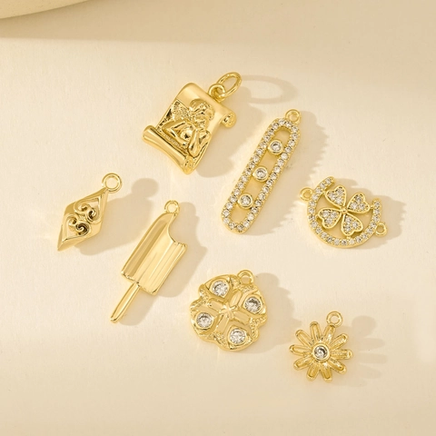 DIY Metal Rhinestone Geometric Pendants Daisy Angel Ice Cream Charms For Jewelry Making Necklace Bracelet Earring Findings