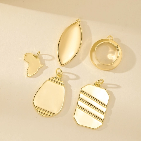 Gold White Gold Plated Copper Pendants Geometric Africa Map Leaf Round Charms For DIY Necklace Bracelet Jewelry Making Accessories