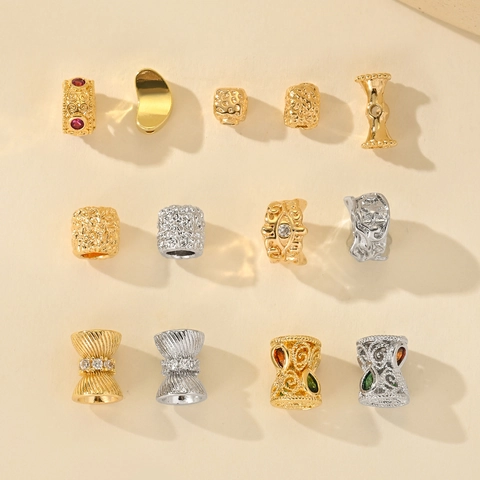 DIY Jewelry Metal Beads With Rhinestone Inlay Geometric Hollow Loose Spacer Beads For Bracelet Making Gold Platinum Craft Beads
