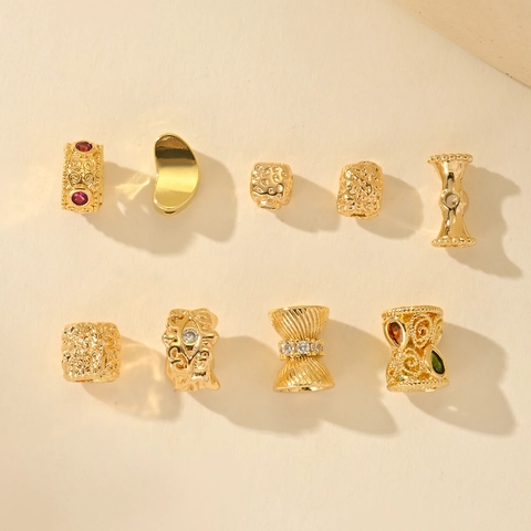 DIY Jewelry Metal Beads With Rhinestone Inlay Geometric Hollow Loose Spacer Beads For Bracelet Making Gold Platinum Craft Beads