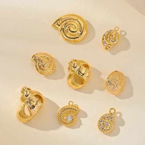 Copper Conch Pendant Inlaid Rhinestone Marine Sea Animal Charm For DIY Necklace Bracelet Earring Making Jewelry Accessory