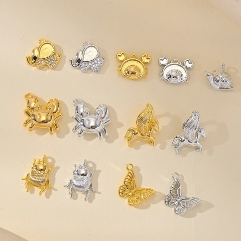 Gold Platinum Plated Copper Animal Charm Pendant For DIY Jewelry Making Necklace Elephant Beetle Crab Butterfly Pegasus Snail
