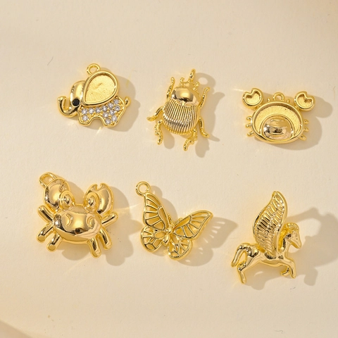 Gold Platinum Plated Copper Animal Charm Pendant For DIY Jewelry Making Necklace Elephant Beetle Crab Butterfly Pegasus Snail