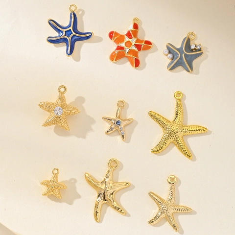 Copper Sea Star DIY Pendant Components Inlaid With Zirconia Artificial Pearl Enamel For Jewelry Making Necklace Earrings