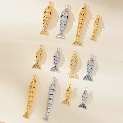 Handmade DIY Articulated Koi Fish Copper Pendant With Rhinestone Eyes Electroplated Sea Animal Charms For Jewelry Making Necklace Bracelet