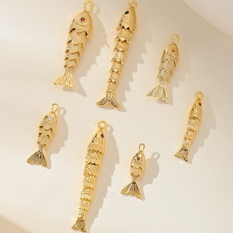 Handmade DIY Articulated Koi Fish Copper Pendant With Rhinestone Eyes Electroplated Sea Animal Charms For Jewelry Making Necklace Bracelet
