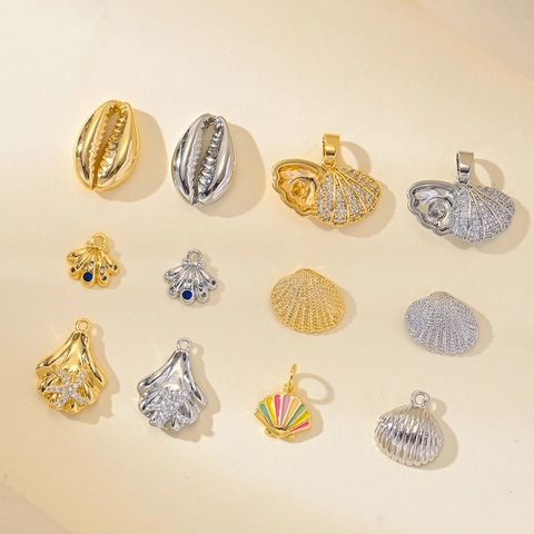 Copper Inlaid Zirconia Ocean Shell Animal Pendant For DIY Necklace Bracelet Handmade Jewelry Accessories Marine Life Starfish Charm