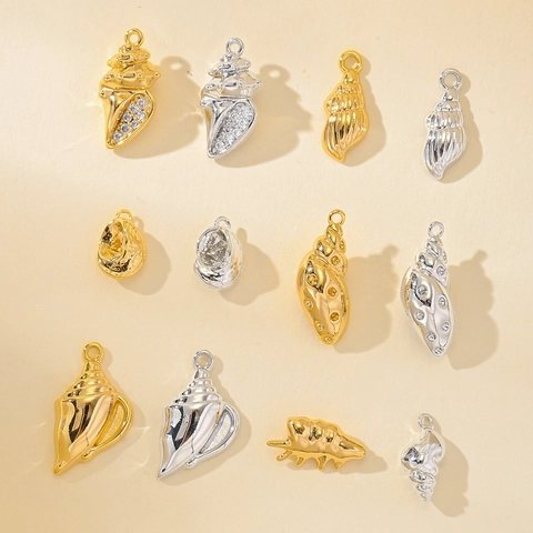 Copper Sea Snail Shell Pendants With Zirconia Ocean Life Charms For DIY Necklace Bracelet Earring Jewelry Making Accessories