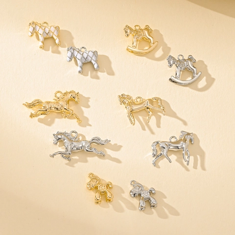 Ciondolo a Cavallo in Metallo 3D in Rame Fatto a Mano Fai-da-te Collana Bracciale Accessori Oro Platino Galvanico Zodiaco Cavallo