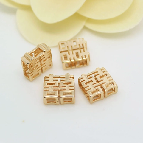 Chinese Style Double Happiness Hollow Square Spacer Beads Alloy Gold Plated Charms For DIY Wedding Jewelry Bracelet Necklace Making