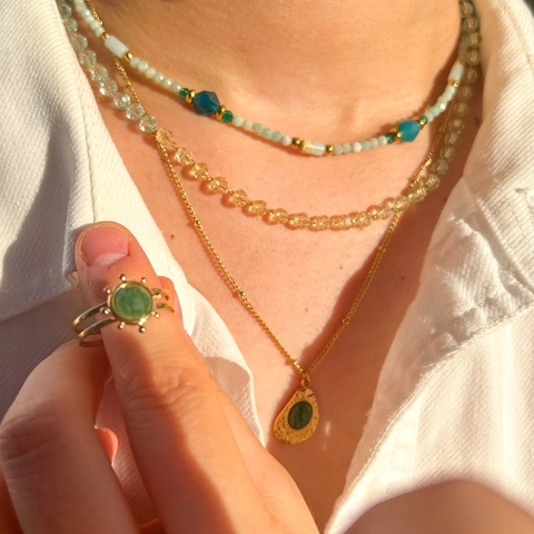 Böhmische Edelstahl Afrikanische Jade Anhänger Halskette Mehrlagige Kristall Perlenkette Vintage Ästhetik Schmuck Für Damen