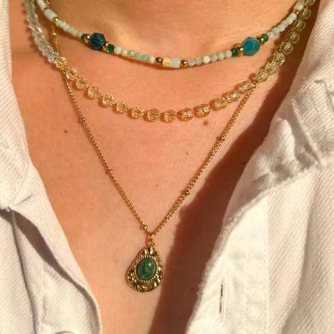 Böhmische Edelstahl Afrikanische Jade Anhänger Halskette Mehrlagige Kristall Perlenkette Vintage Ästhetik Schmuck Für Damen
