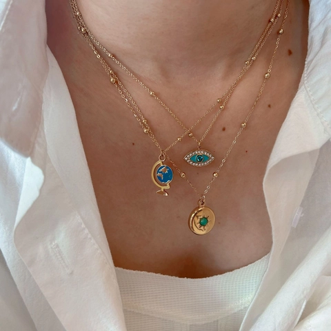 Collar de Pendiente de Acero Inoxidable Ojo Turco Globo Planeta Flor Estrella Dorado Galvanizado Joyería Bohemia para Mujer